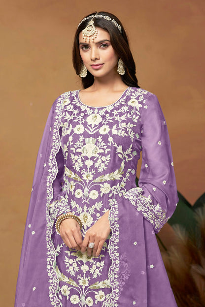 Lavender Colour Straight Suit Soft Organza Semi Stitched VSSM1050500