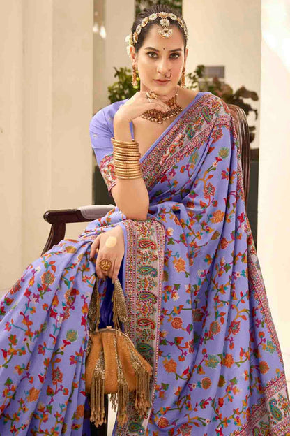 Lavender Colour Velvet Tussar Silk Floral Printed Traditional Sarees VSSD1113757