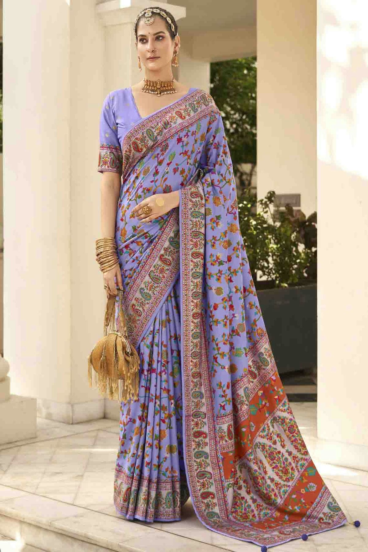 Lavender Colour Velvet Tussar Silk Floral Printed Traditional Sarees VSSD1113757