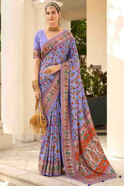 Lavender Colour Velvet Tussar Silk Floral Printed Traditional Sarees VSSD1113757