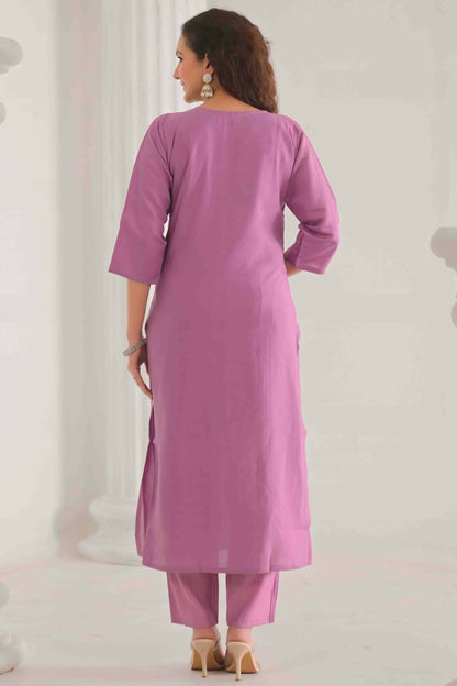 Lavender Colour Viscose Chanderi Stitched Pant Style Suit VSSS1113889