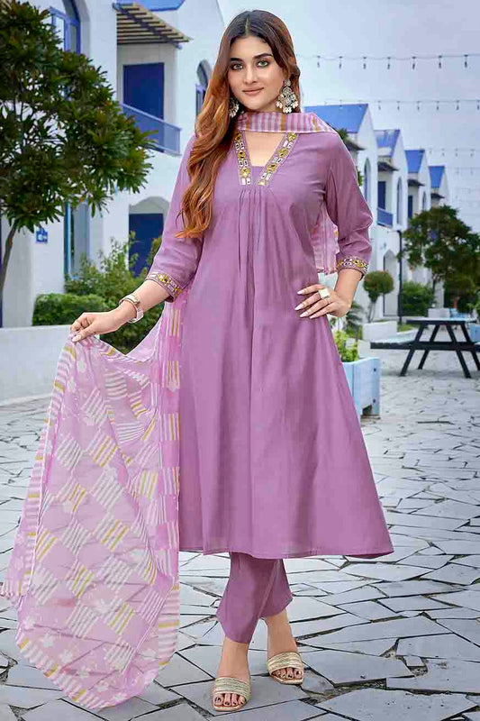 Lavender Colour Viscose Stitched Suit VSSS1112972