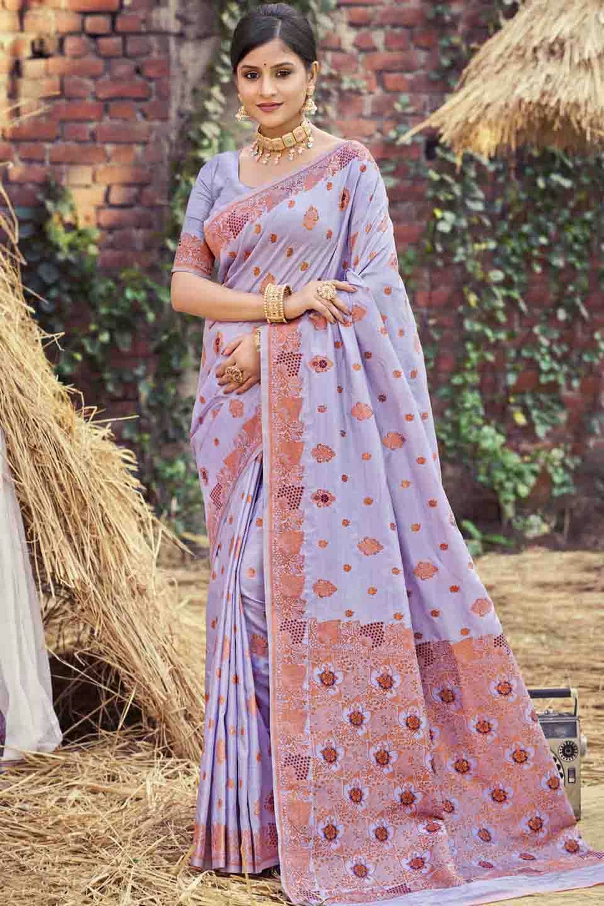 Lavender Colour Woven Work Silk Traditional Saree VSSD1103466