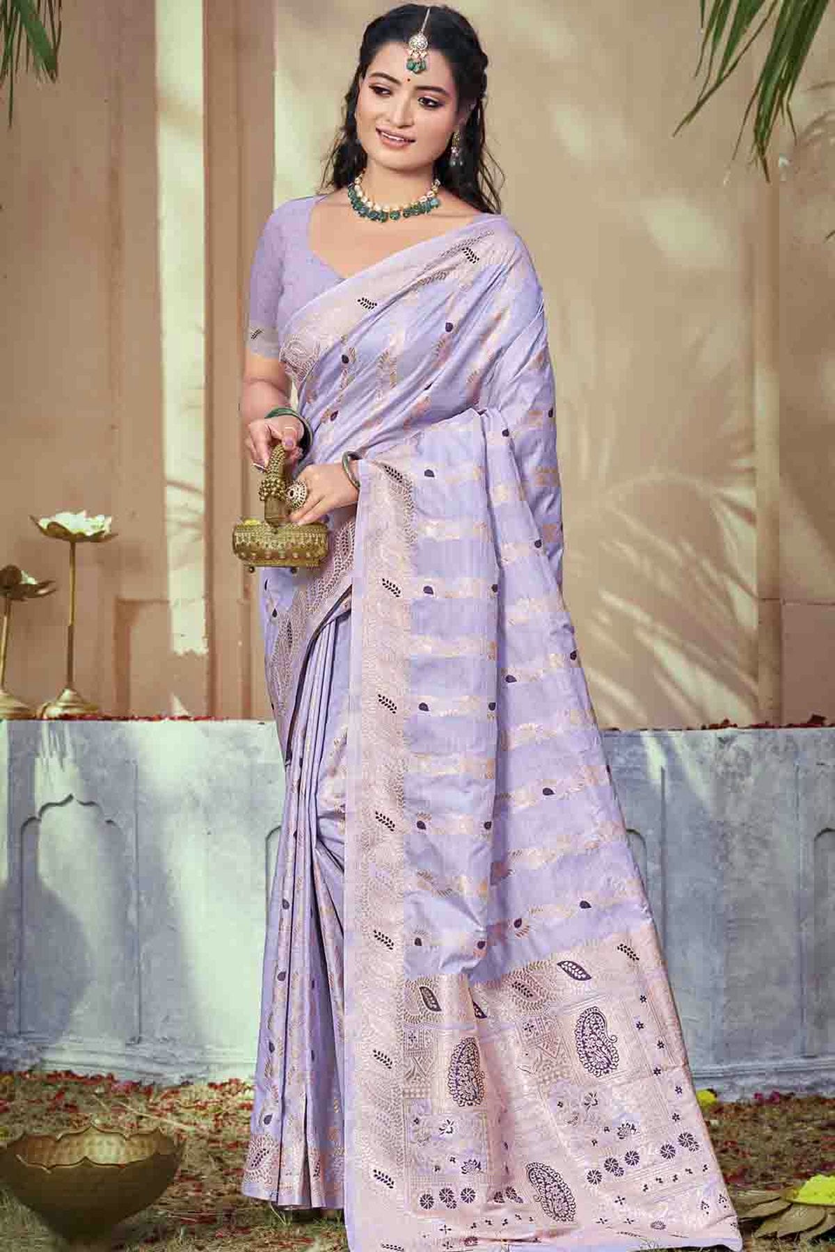 Lavender Colour Woven Work Silk Traditional Saree VSSD1103474