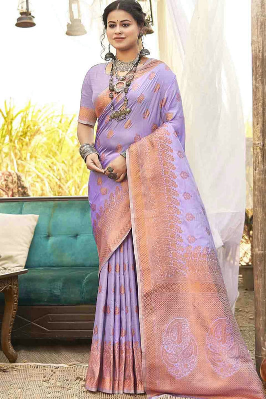 Lavender Colour Woven Work Silk Traditional Saree VSSD1103531