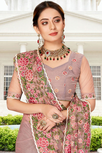 Lavender Colour Net Saree VSSD1090760