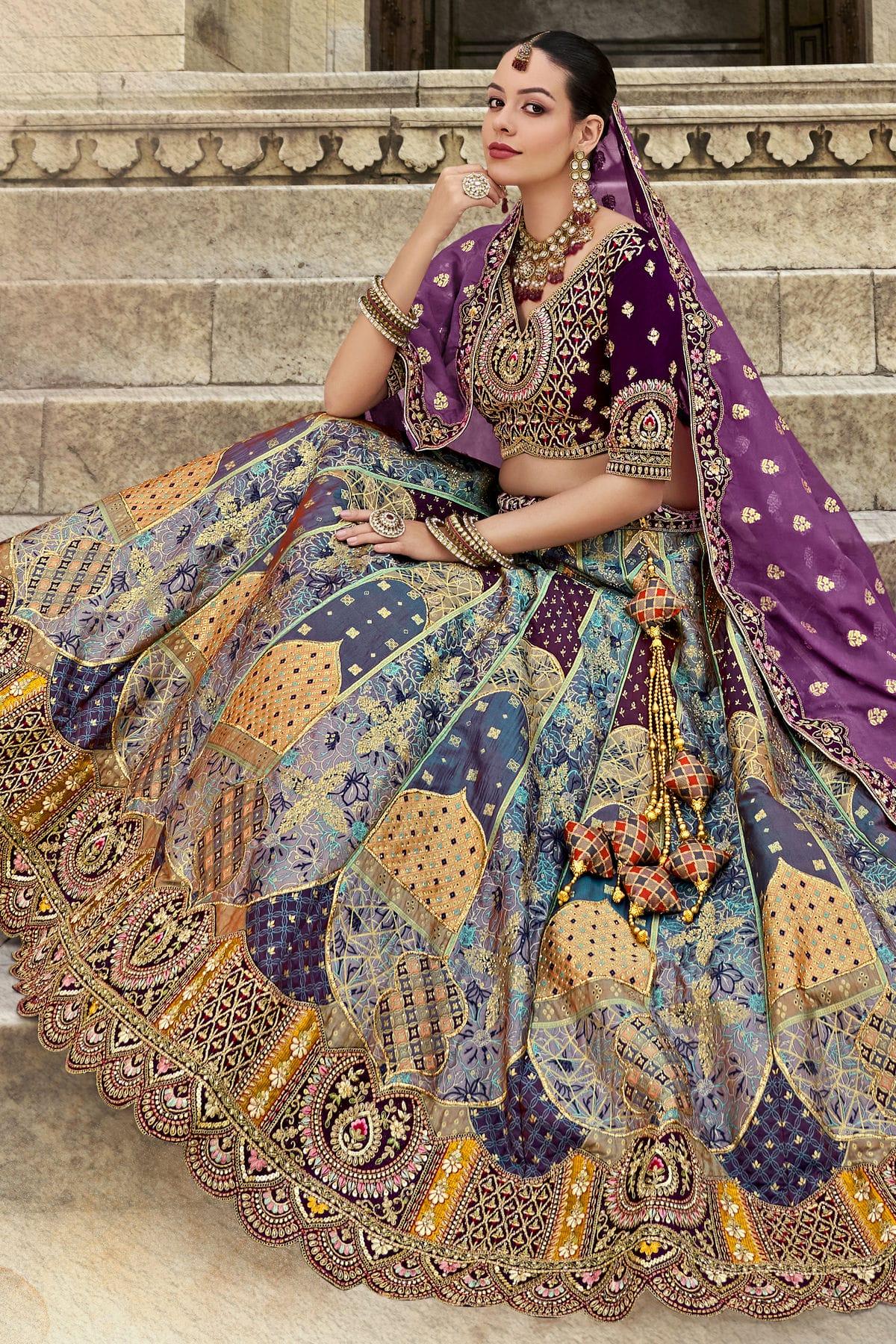 Light Blue Colour Banarasi Silk Bridal Lehenga Choli VSLC1290100