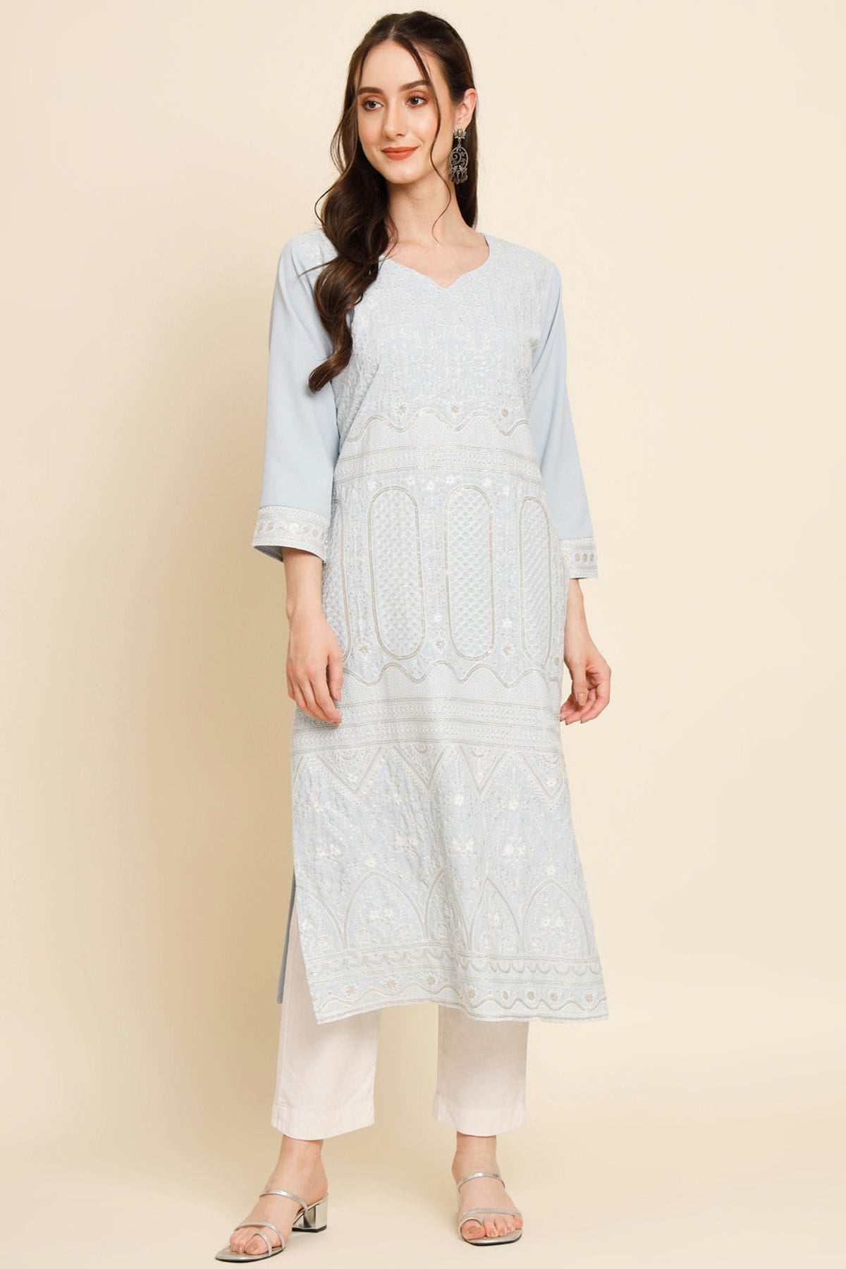 Light Blue Colour Butter Crepe Kurti