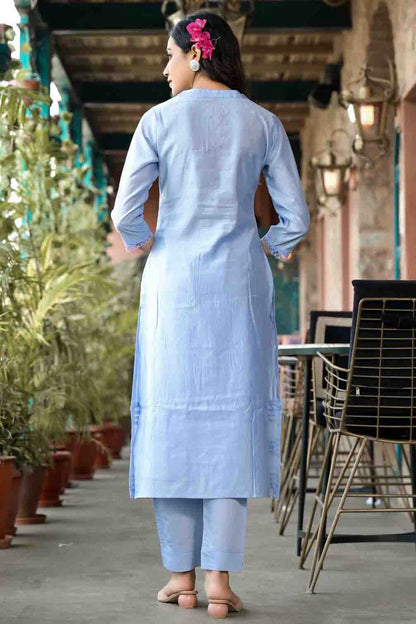Light Blue Colour Silk Stitched Pant Style Suit VSSS1140737