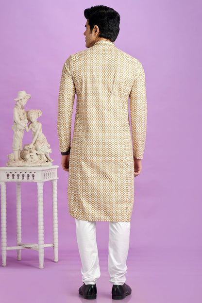 Light Brown Colour Cotton Pintex Work Kurta Pajama VSKP1230189