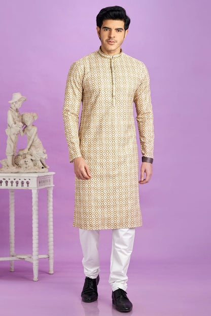 Light Brown Colour Cotton Pintex Work Kurta Pajama
