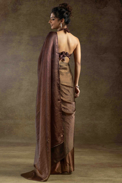 Light Brown Colour Fendi Satin Silk Ready To Wear Saree VSSD1122023