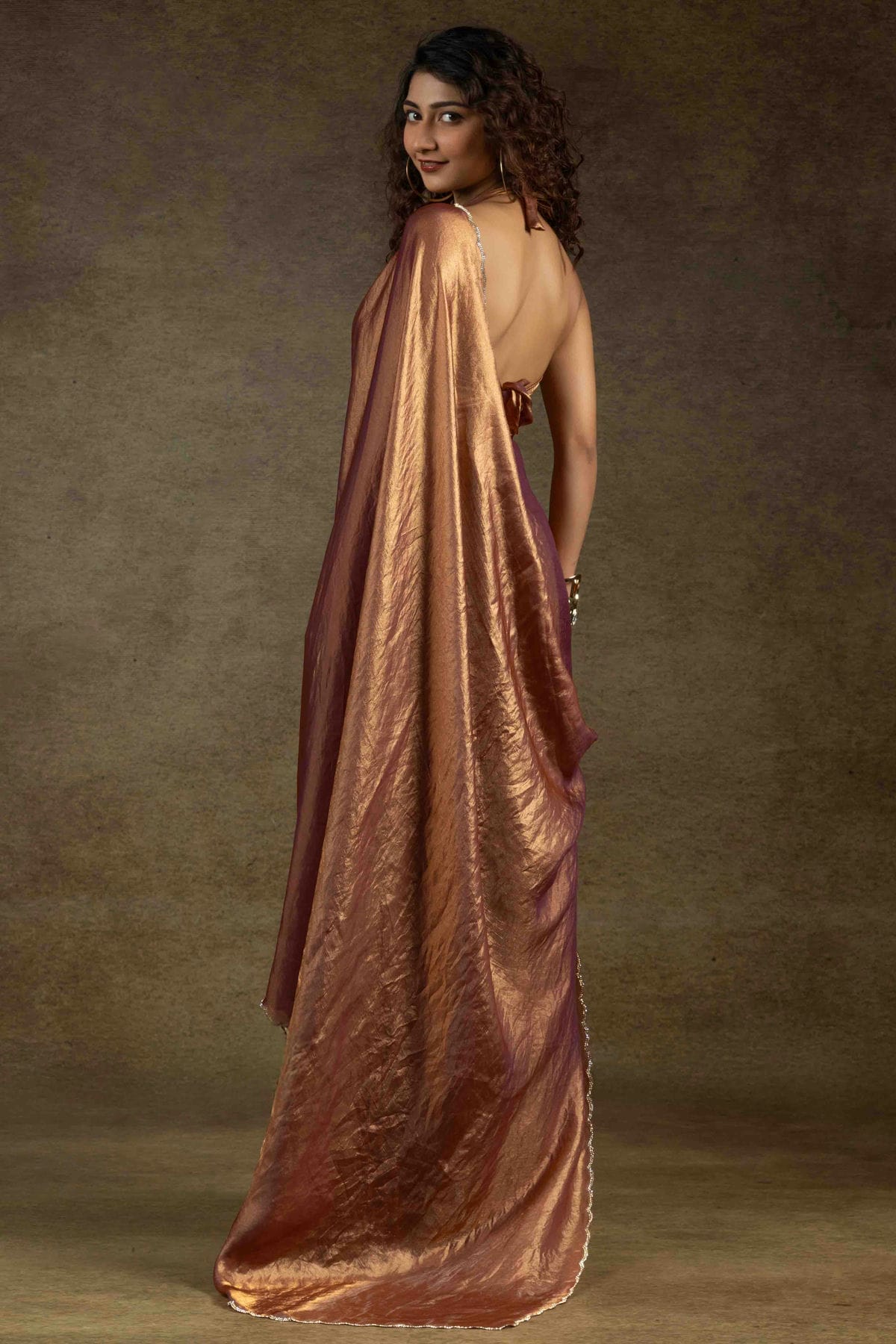 Light Brown Colour Fendi Satin Silk Ready To Wear Saree VSSD1122024