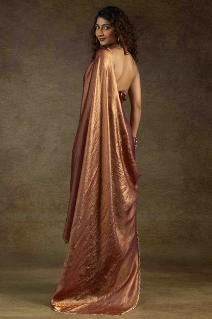 Light Brown Colour Fendi Satin Silk Ready To Wear Saree VSSD1122024