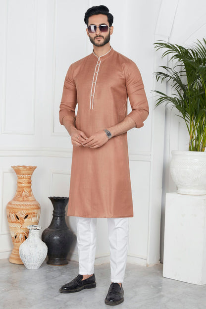 Light Brown Colour Linen Cotton Pintex Work Kurta Pajama VSKP1230132