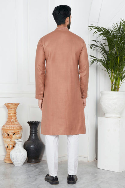 Light Brown Colour Linen Cotton Pintex Work Kurta Pajama VSKP1230132