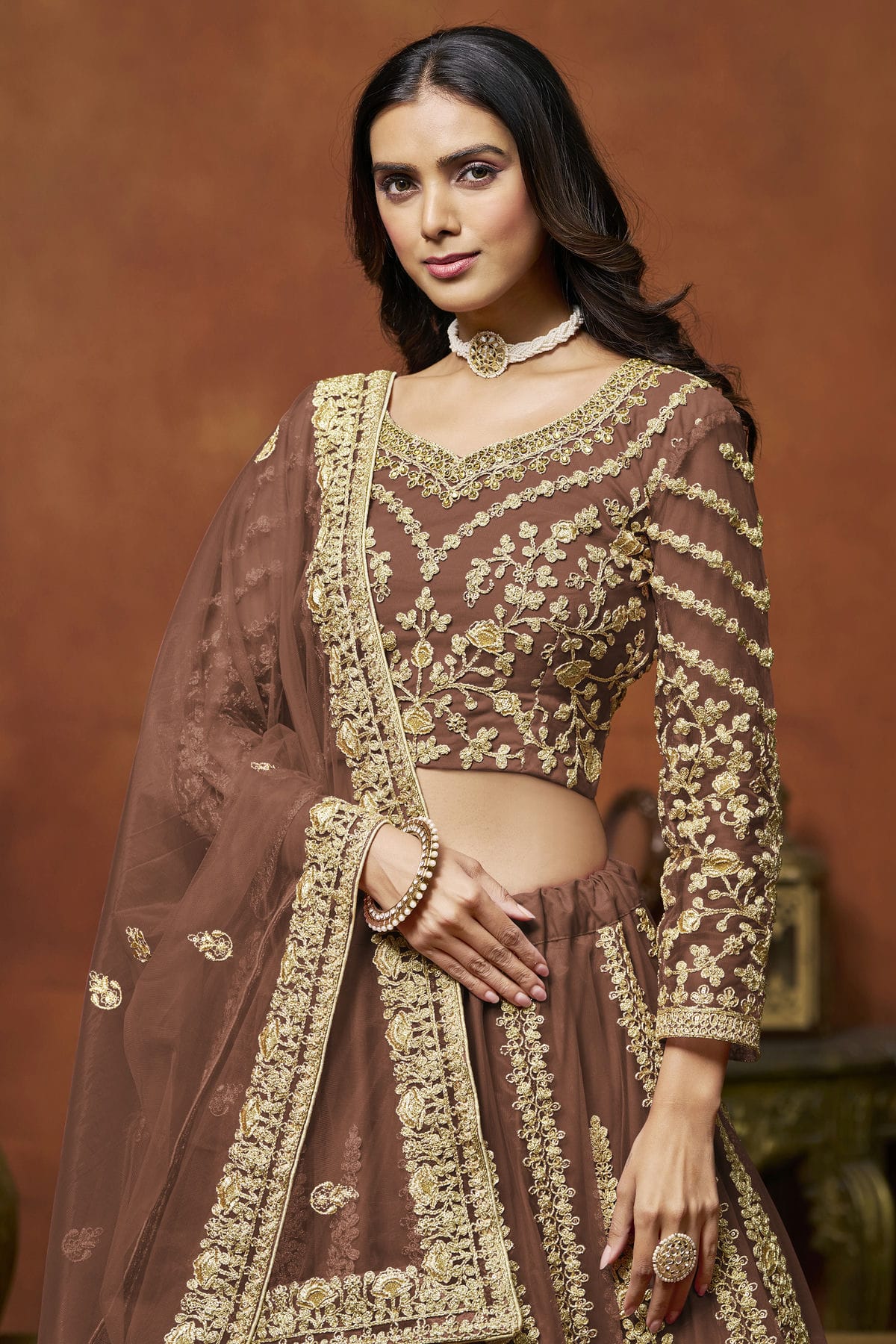 Light Brown Colour Net Lehenga Choli VSLC1050648