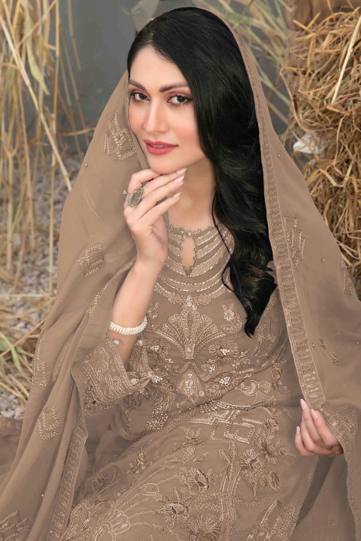 Shop Brown SemiStitched Georgette Pakistani Suit  vastradi.com