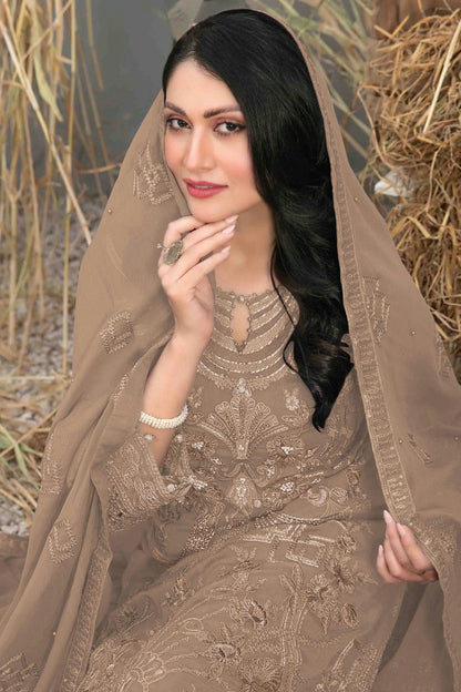 light brown pakistani dress Shop Brown SemiStitched Georgette Pakistani Suit – vastradi.com