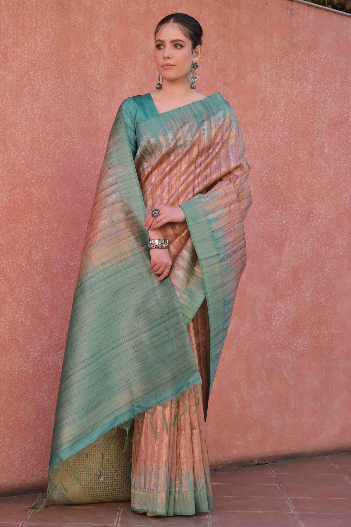 Light Brown Colour Tussar Silk Traditional Saree