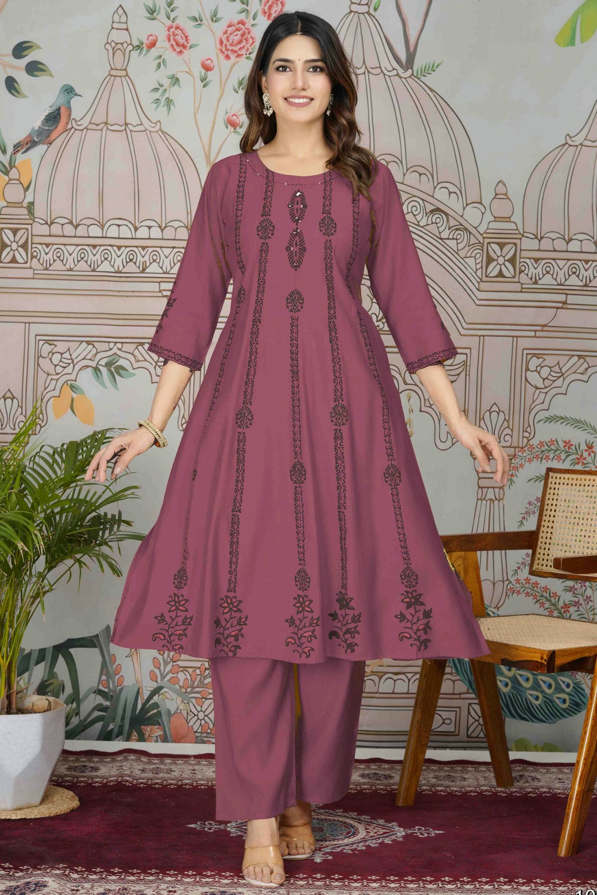 Light Burgundy Colour Viscose Roman Silk Stitched Top and Bottom VSSS1113945