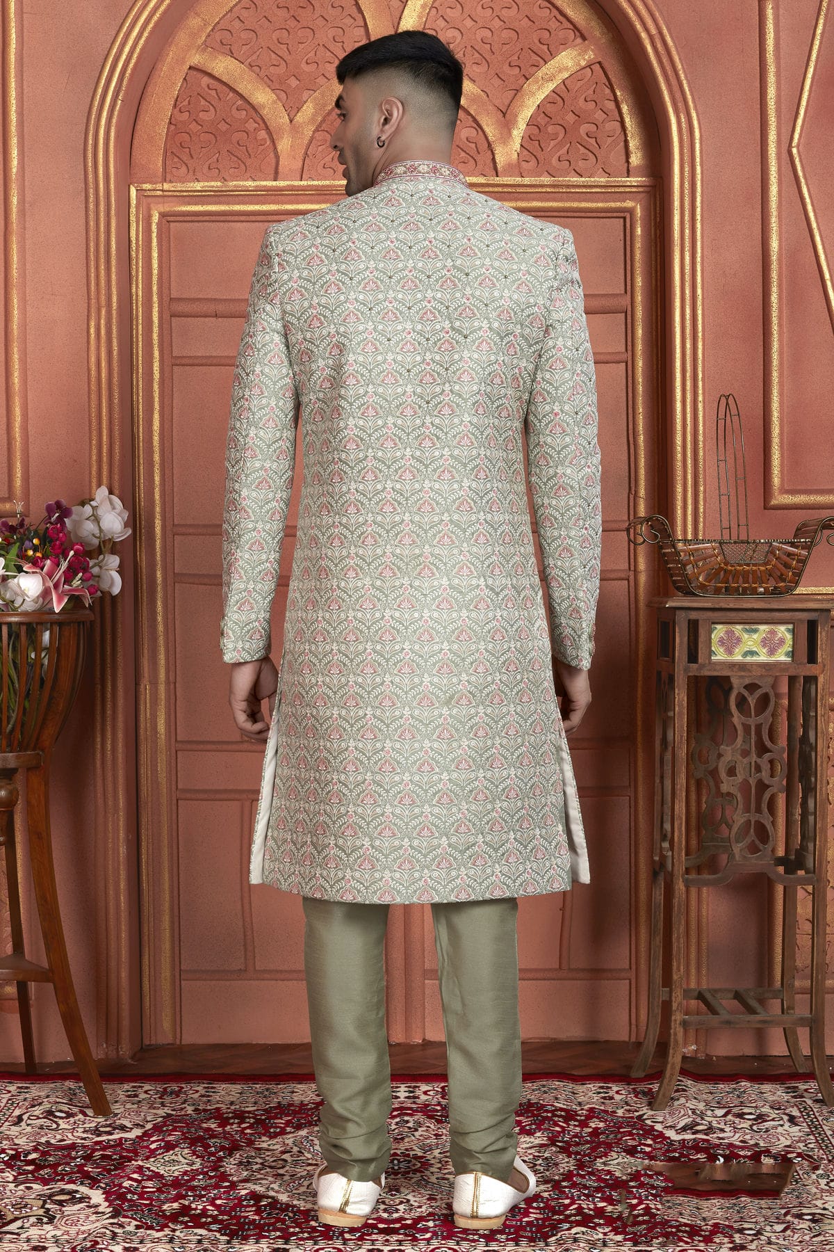 Light Green Colour Art Silk Sherwani With Churidar Pant VSSH1230047