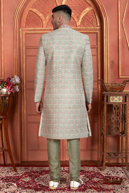 Light Green Colour Art Silk Sherwani With Churidar Pant VSSH1230047