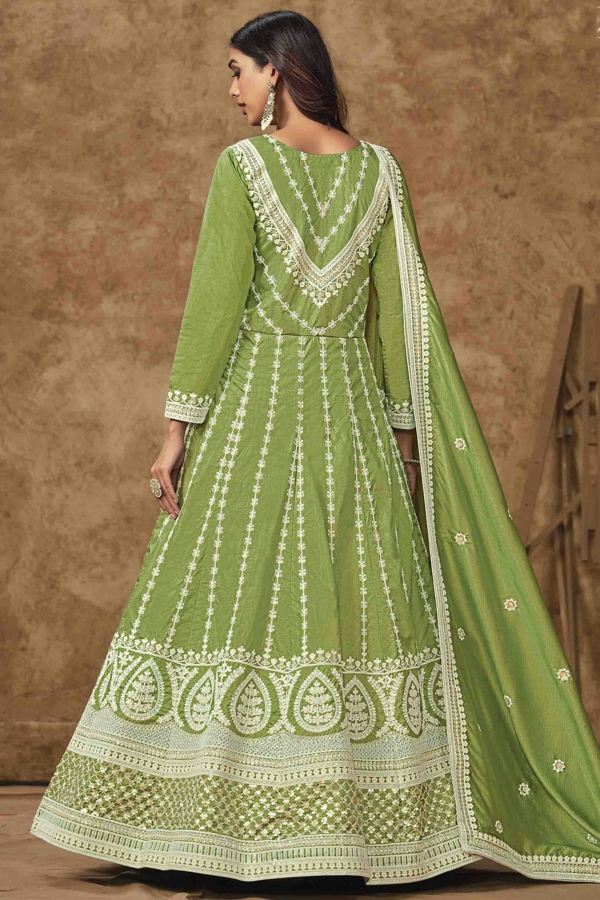 Light Green Colour Dola Silk Semi Stitched Anarkali Suit VSSM1050702