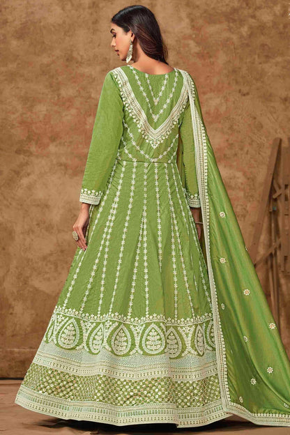 Light Green Colour Dola Silk Semi Stitched Anarkali Suit VSSM1050702