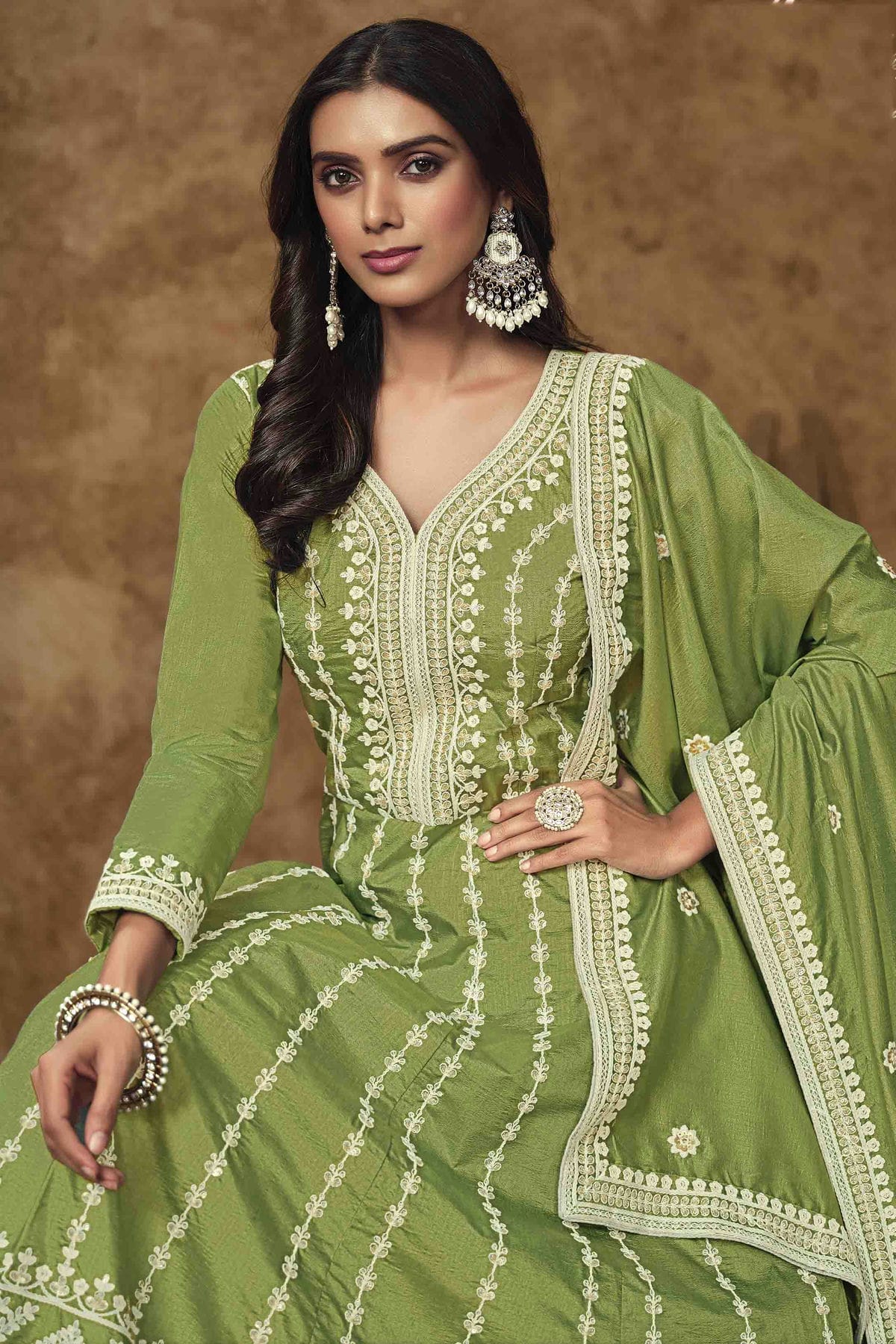 Light Green Colour Dola Silk Semi Stitched Anarkali Suit VSSM1050702