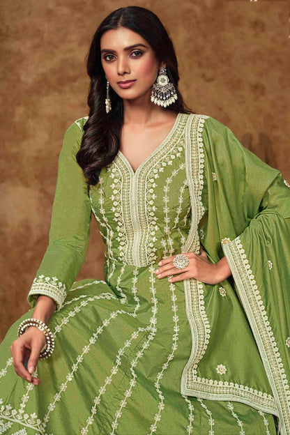 Light Green Colour Dola Silk Semi Stitched Anarkali Suit VSSM1050702