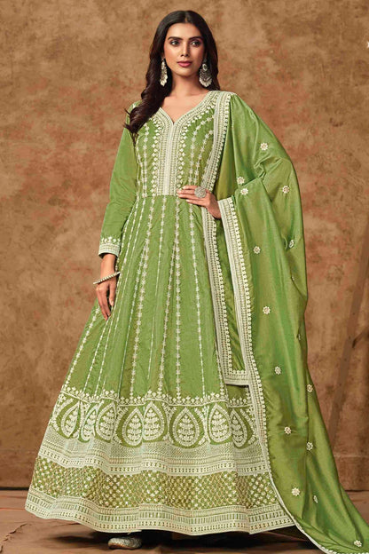 Light Green Colour Dola Silk Semi Stitched Anarkali Suit VSSM1050702