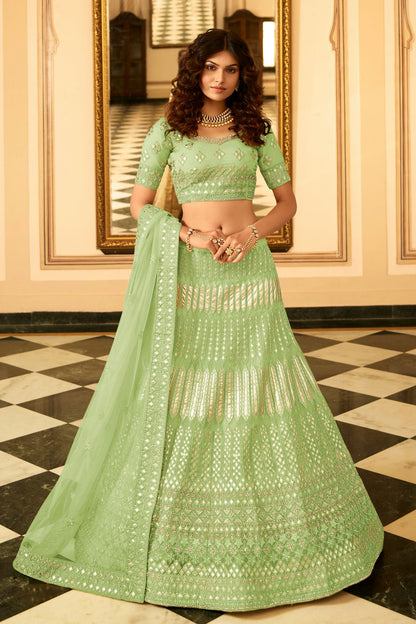 Light Green Colour Embroidery Organza Lehenga Choli VSLD1080808