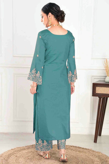 Light Green Colour Embroidery Viscose Chanderi Pant Style Suit VSSS1113488