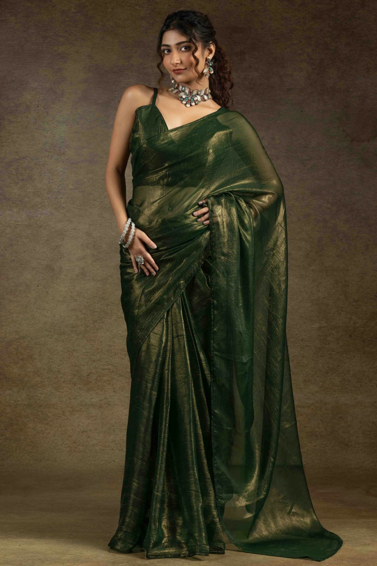 Light Green Colour Fendi Satin Ready To Wear Saree VSSD1122013