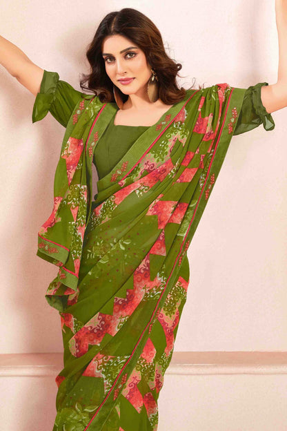 Light Green Colour Georgette Digital Printed Printed Saree VSSD1113598