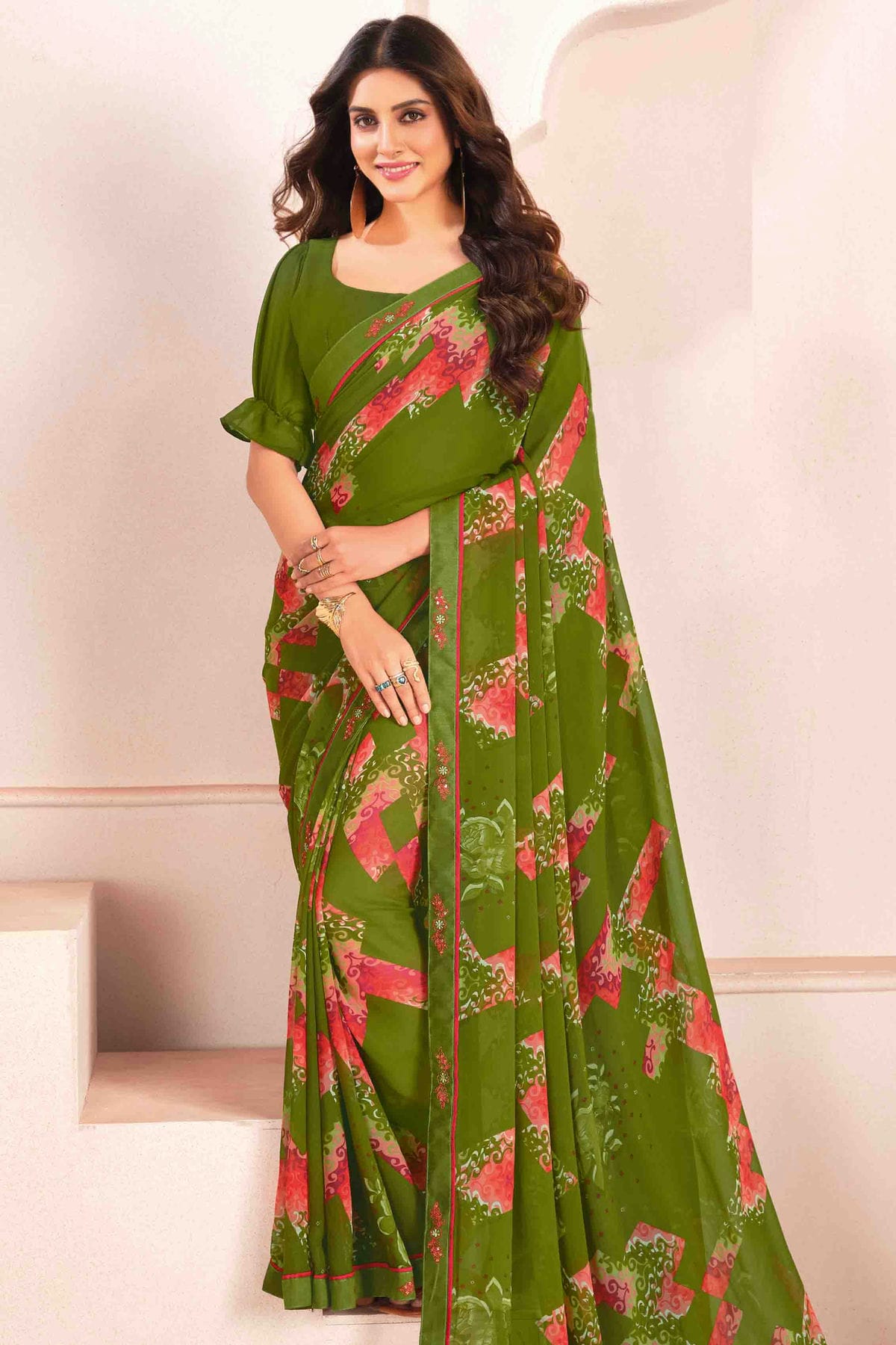 Light Green Colour Georgette Digital Printed Printed Saree VSSD1113598