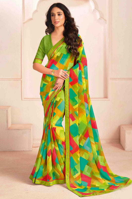Light Green Colour Georgette Digital Printed Printed Saree VSSD1113602
