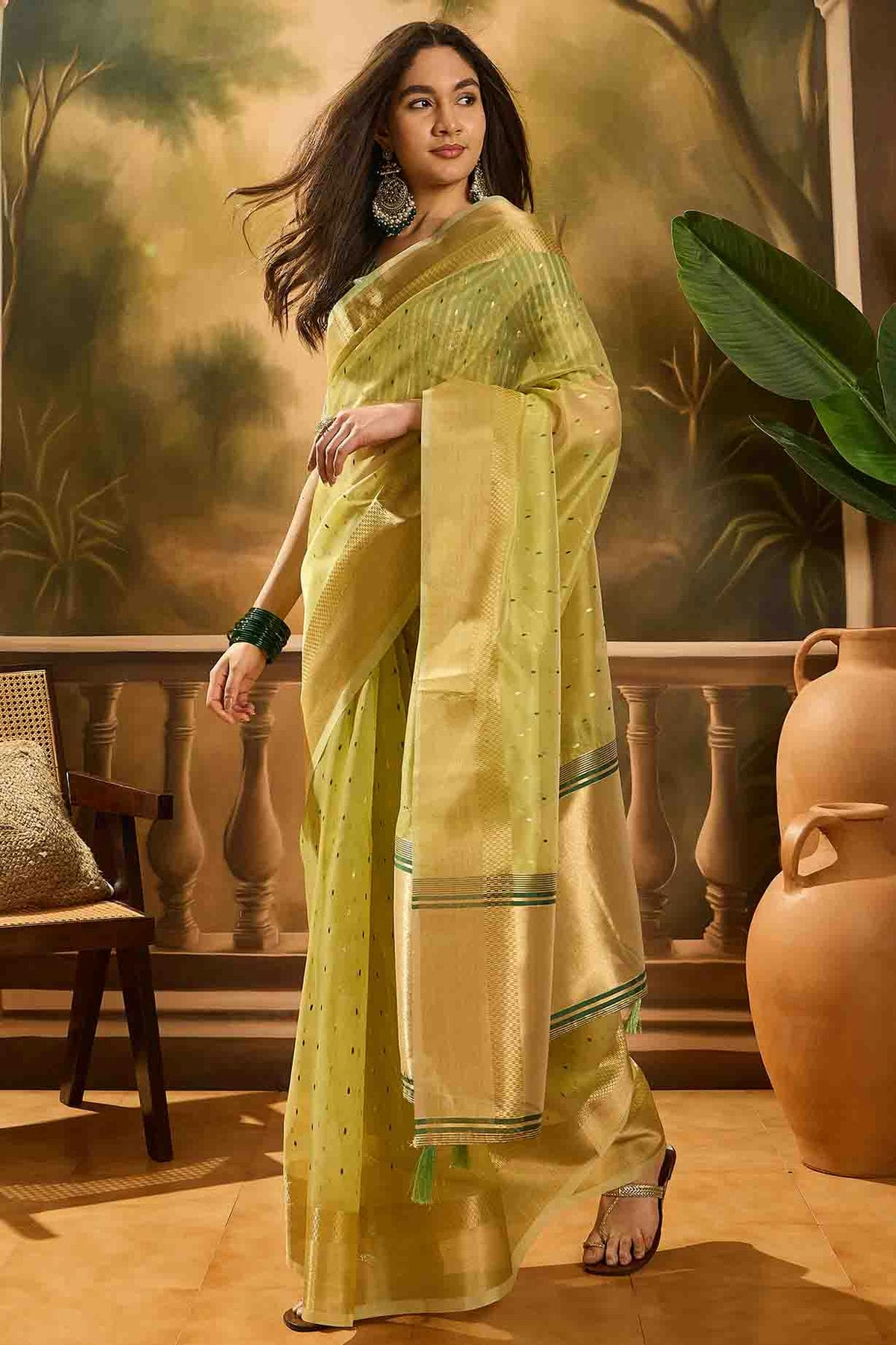 Light Green Colour Khadi Organza Traditional Saree VSSD1113870