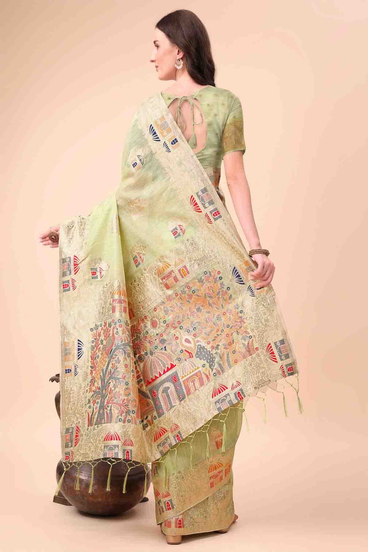 Light Green Colour Linen Cotton Woven Traditional Sarees VSSD1113735