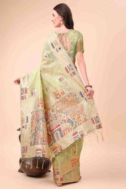 Light Green Colour Linen Cotton Woven Traditional Sarees VSSD1113735