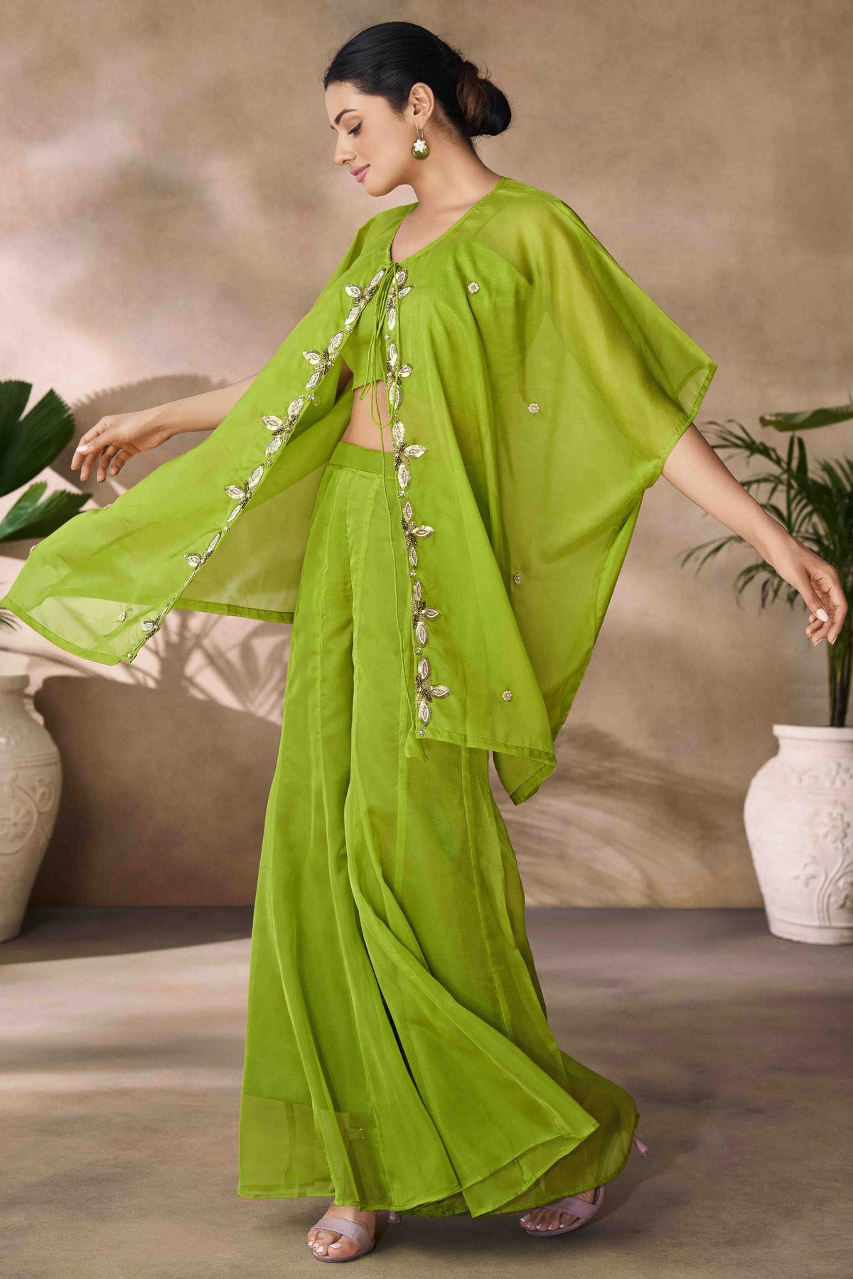Light Green Colour Organza Co-Ord Set VSTP1080958