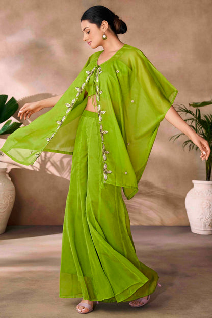 Light Green Colour Organza Co-Ord Set VSTP1080958