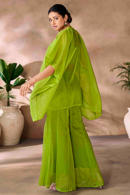 Light Green Colour Organza Co-Ord Set VSTP1080958
