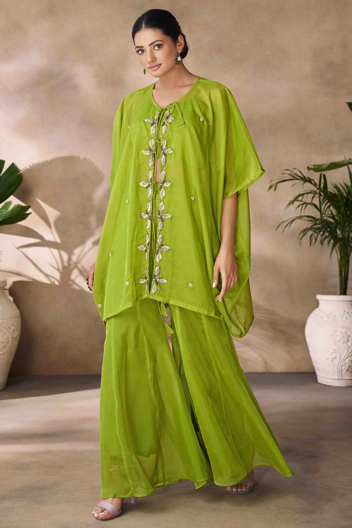 Light Green Colour Organza Co-Ord Set VSTP1080958