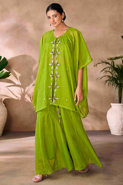 Light Green Colour Organza Co-Ord Set VSTP1080958