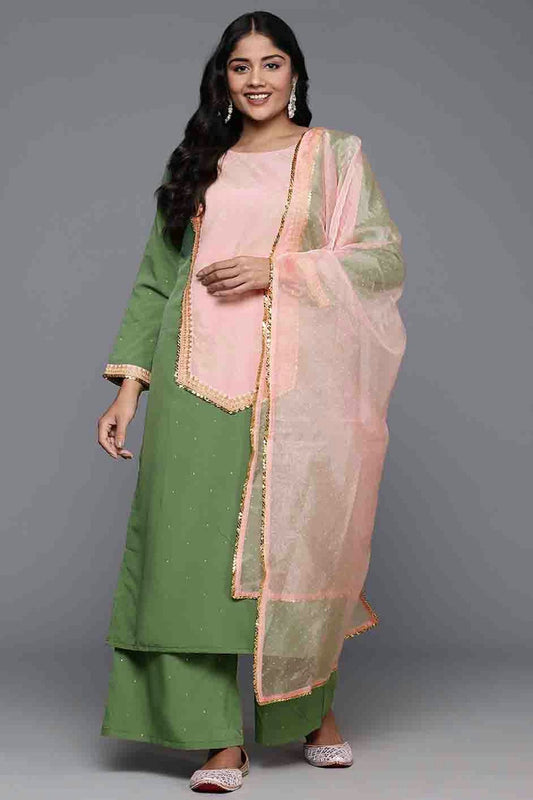 Light Green Colour Poly Crepe Stitched Palazzo Pant Suit VSSS1113800
