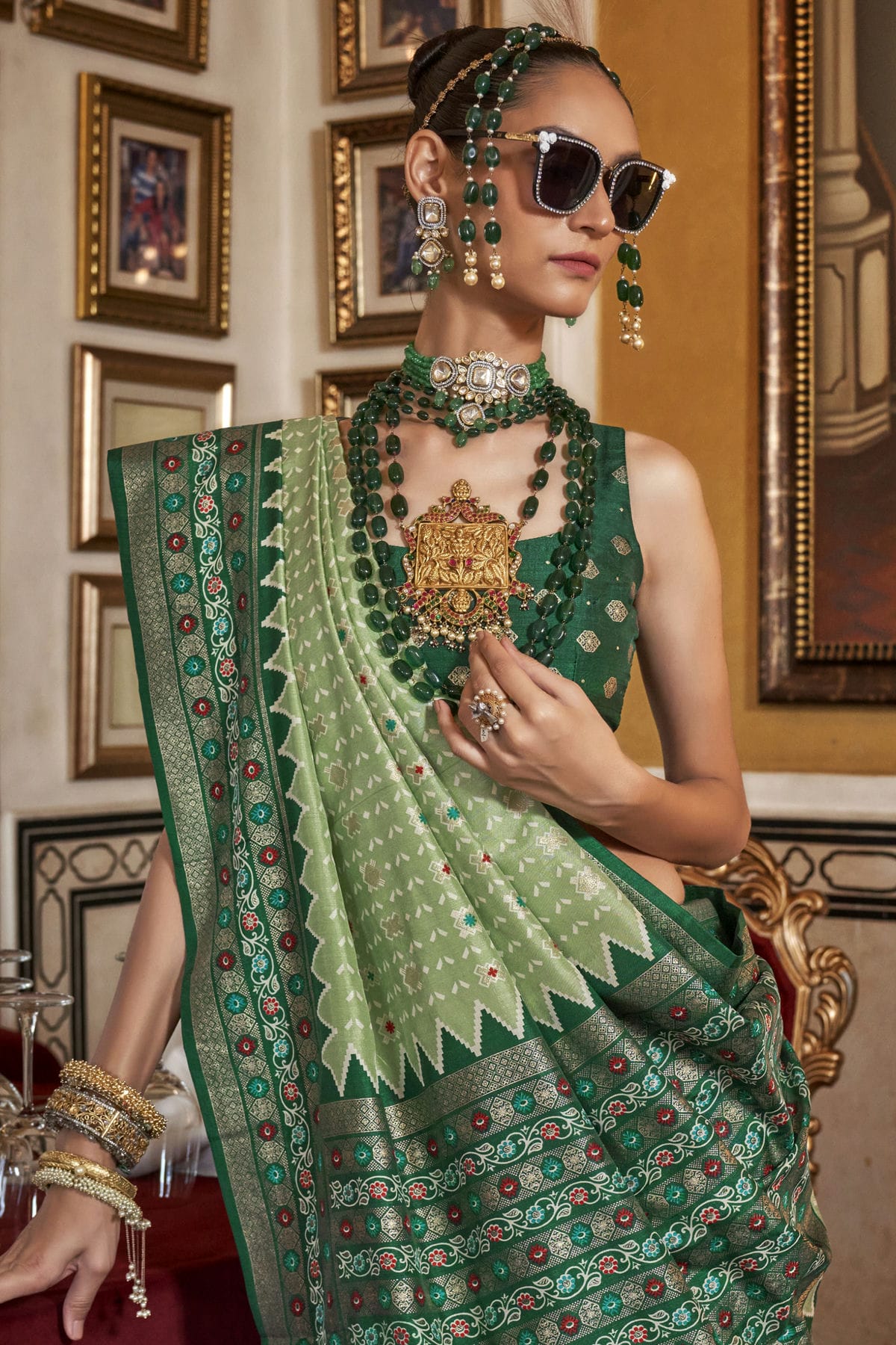 Light Green Colour Sigma Silk Patola Print Saree VSSD1290055