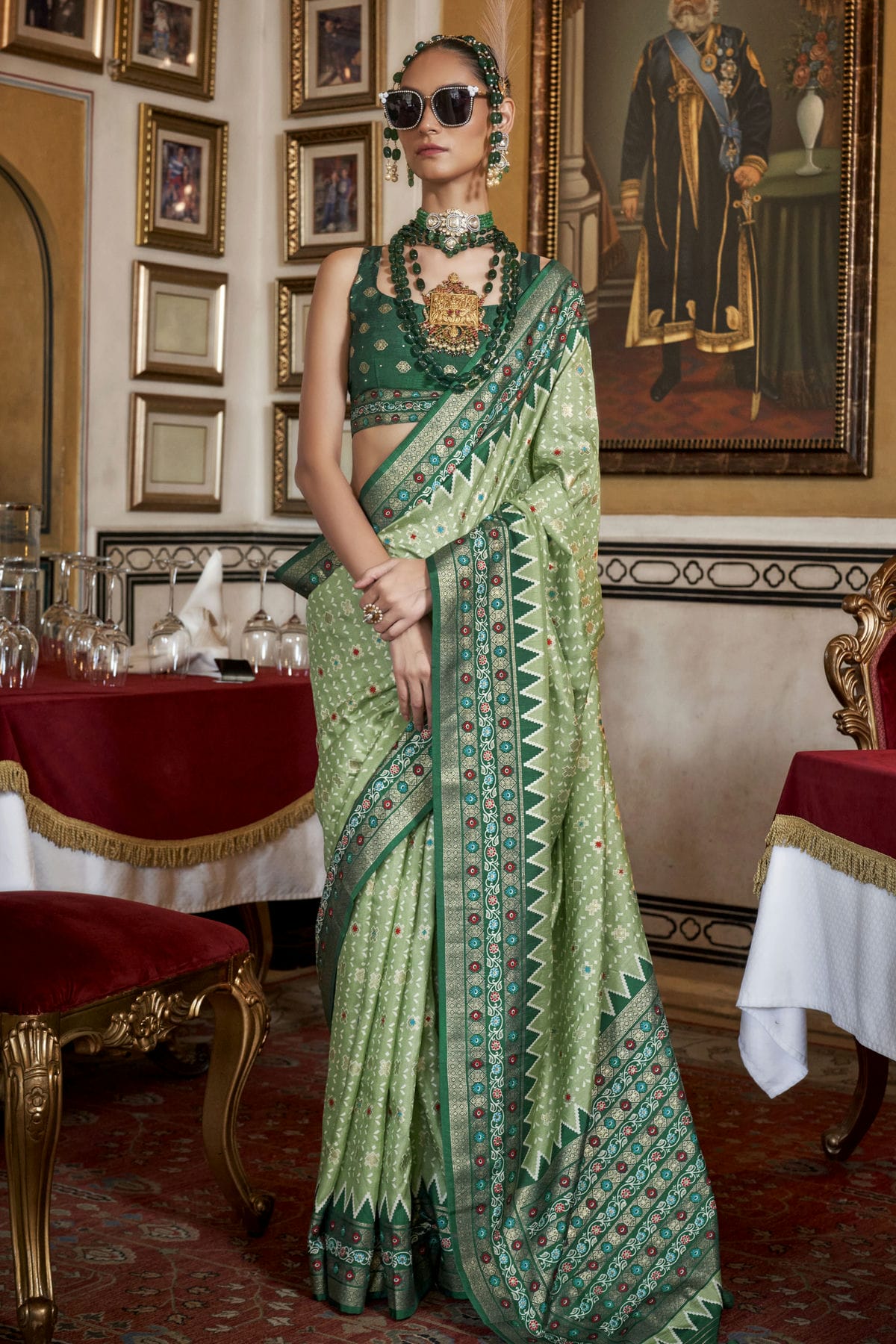 Light Green Colour Sigma Silk Patola Print Saree