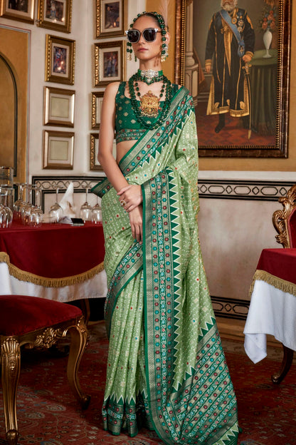 Light Green Colour Sigma Silk Patola Print Saree